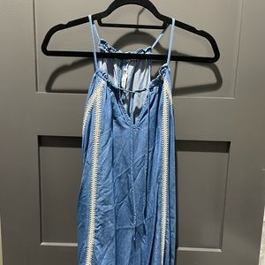 Blue dress with white seams